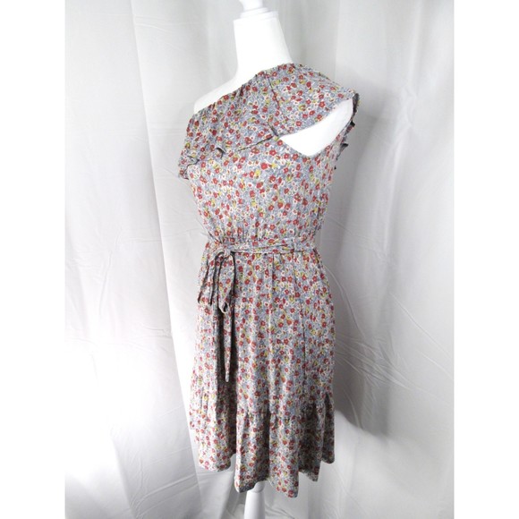 Heatherly Gray Small Floral Dress Asymmetrical Drop Right Shoulder L NWT (RK42) - Picture 1 of 12